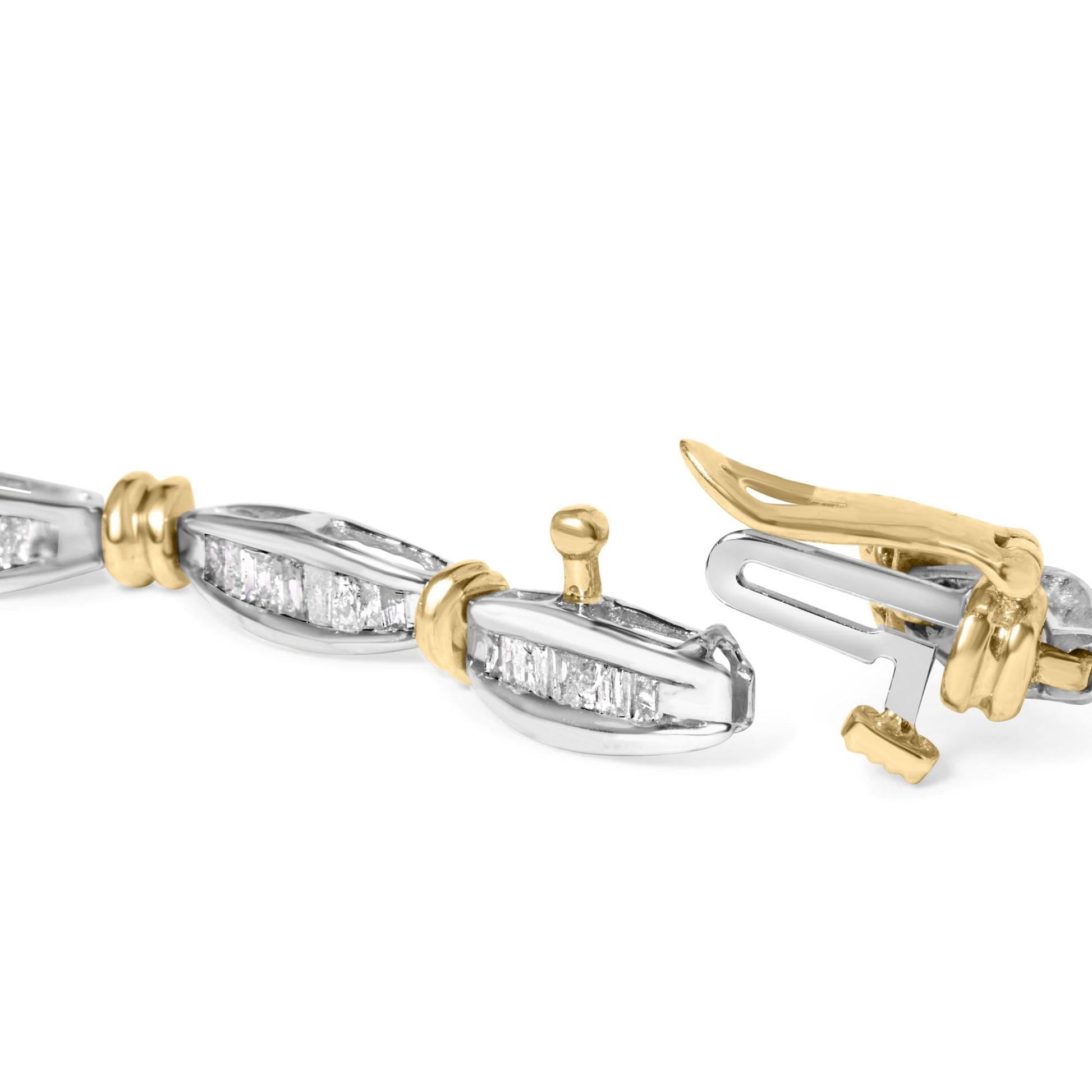 10K Two-Tone Gold 2.0 Cttw Baguette Diamond Channel Link Bracelet-1