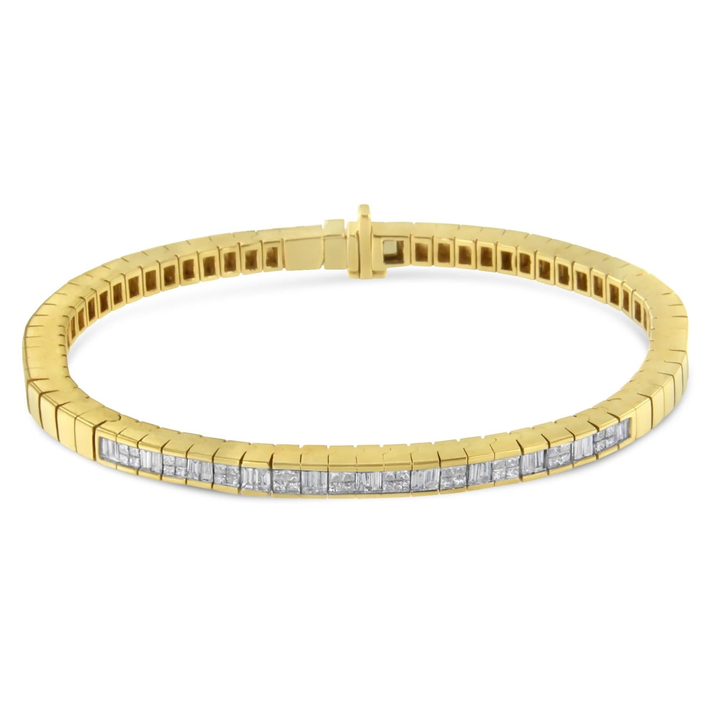 14K Yellow Gold 1-1/10 Cttw Princess & Baguette Cut Diamond 7" Alternating Stone Eternity Tennis Bracelet (G-H Color, VS1-VS2 Clarity)-1