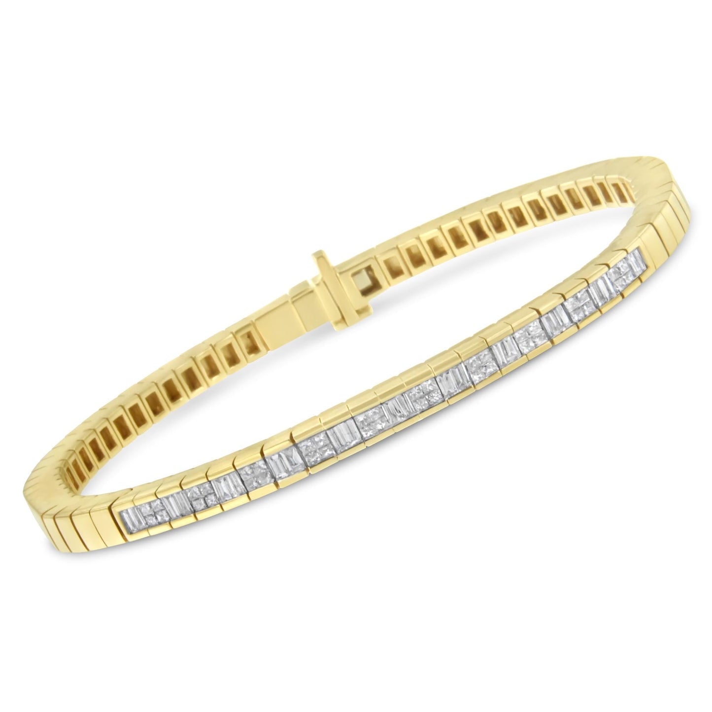 14K Yellow Gold 1-1/10 Cttw Princess & Baguette Cut Diamond 7" Alternating Stone Eternity Tennis Bracelet (G-H Color, VS1-VS2 Clarity)-3