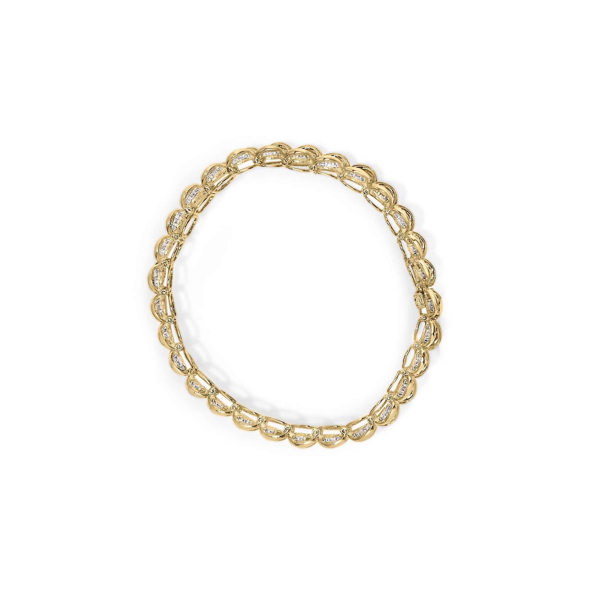10K Yellow Gold 4.00 Cttw Pave Diamond Classic Link 7" Bracelet (I-J Color, I2-I3 Clarity)-3