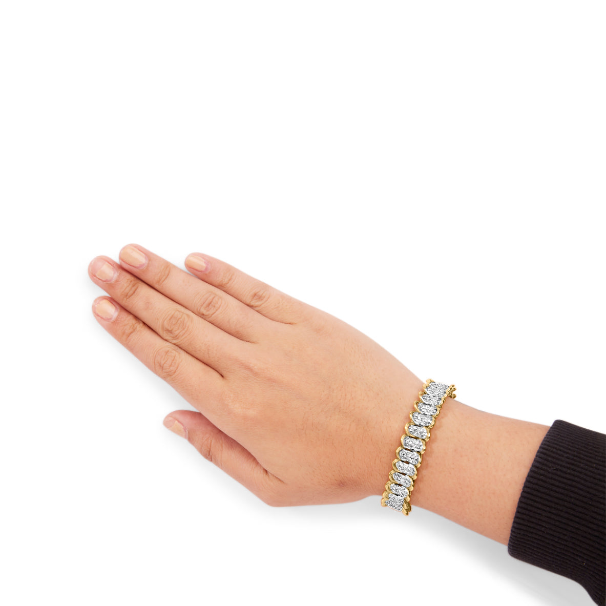 10K Yellow Gold 4.00 Cttw Pave Diamond Classic Link 7" Bracelet (I-J Color, I2-I3 Clarity)-2