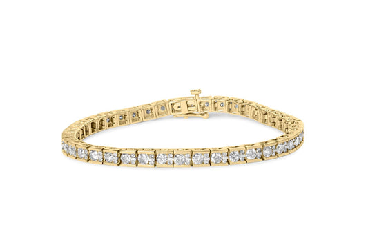 10K Yellow Gold 4.00 Cttw Channel Set Round Diamond Tennis 7" Bracelet (J-K Color, I1-I2 Clarity)-0