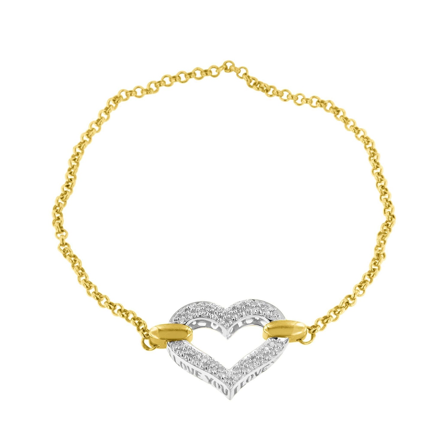 10K Two Tone Gold 1/4 Cttw Diamond Encrusted Heart Charm 7" Bracelet (H-I Color, I1-I2 Clarity)-3