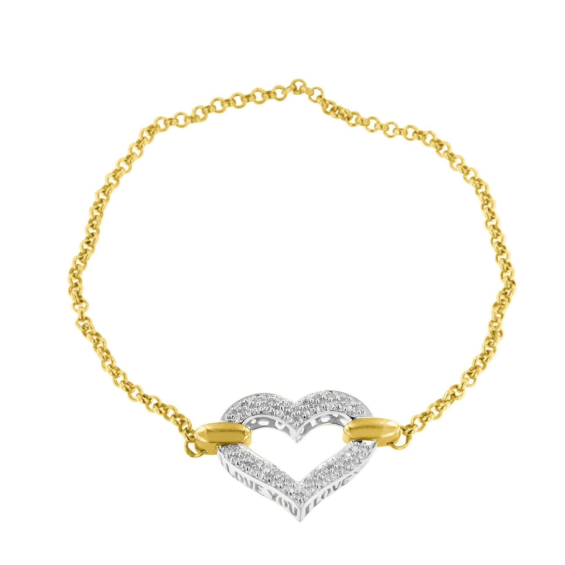 10K Two Tone Gold 1/4 Cttw Diamond Encrusted Heart Charm 7" Bracelet (H-I Color, I1-I2 Clarity)-3