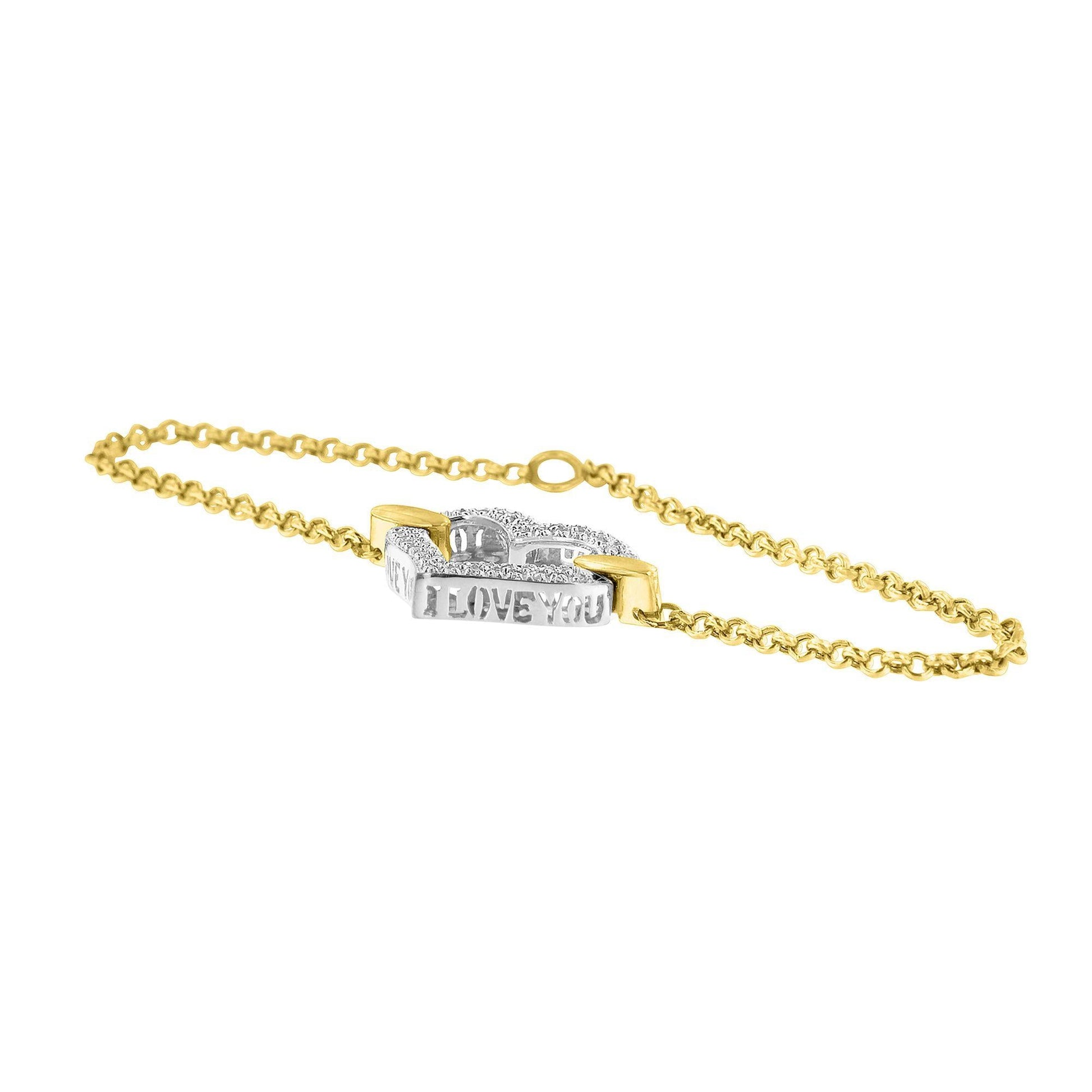 10K Two Tone Gold 1/4 Cttw Diamond Encrusted Heart Charm 7" Bracelet (H-I Color, I1-I2 Clarity)-4