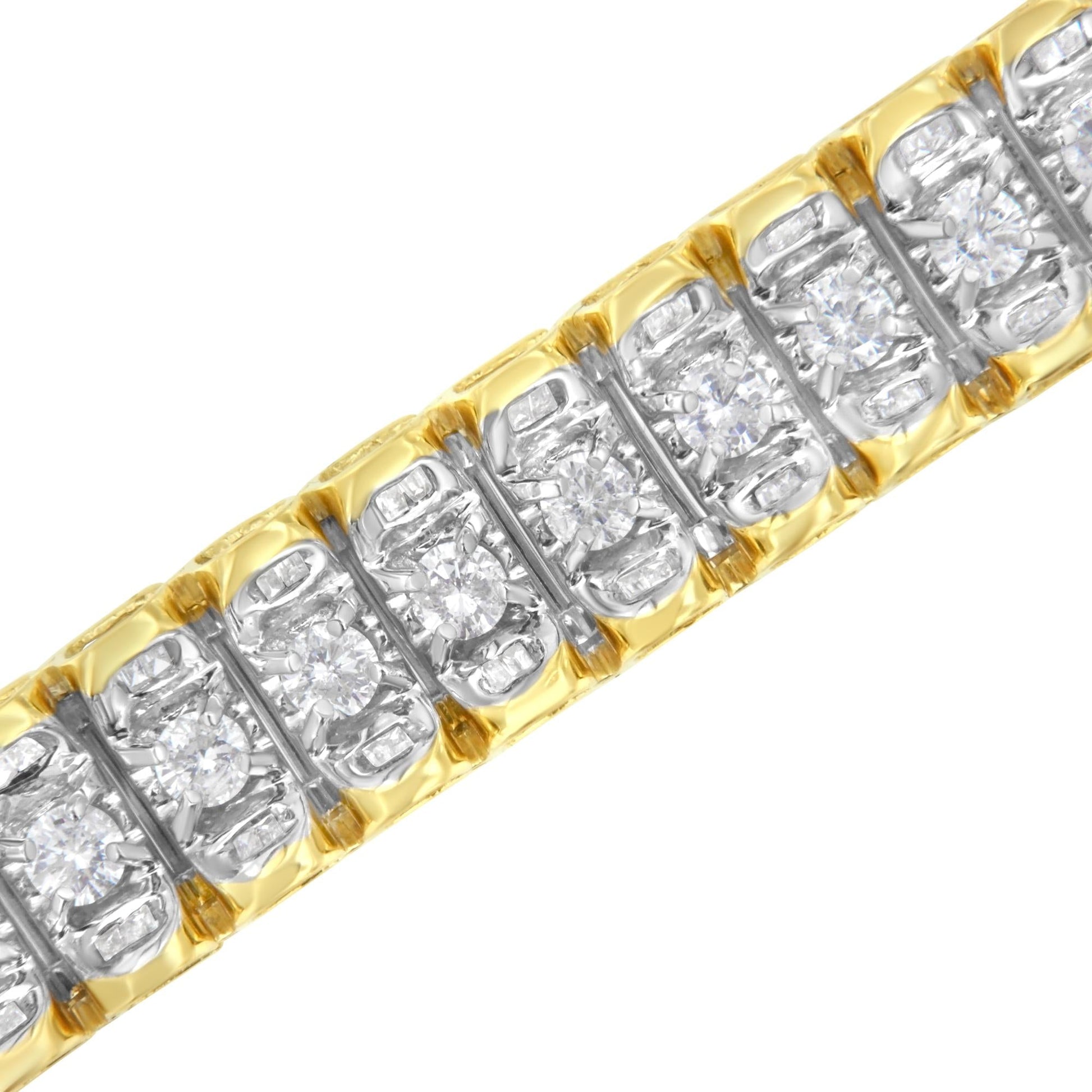 14K Yellow and White Gold 5.0 Cttw Round & Baguette Cut Diamond 7" Reflective Tennis Bracelet (H-I Color, I1-I2 Clarity)-4