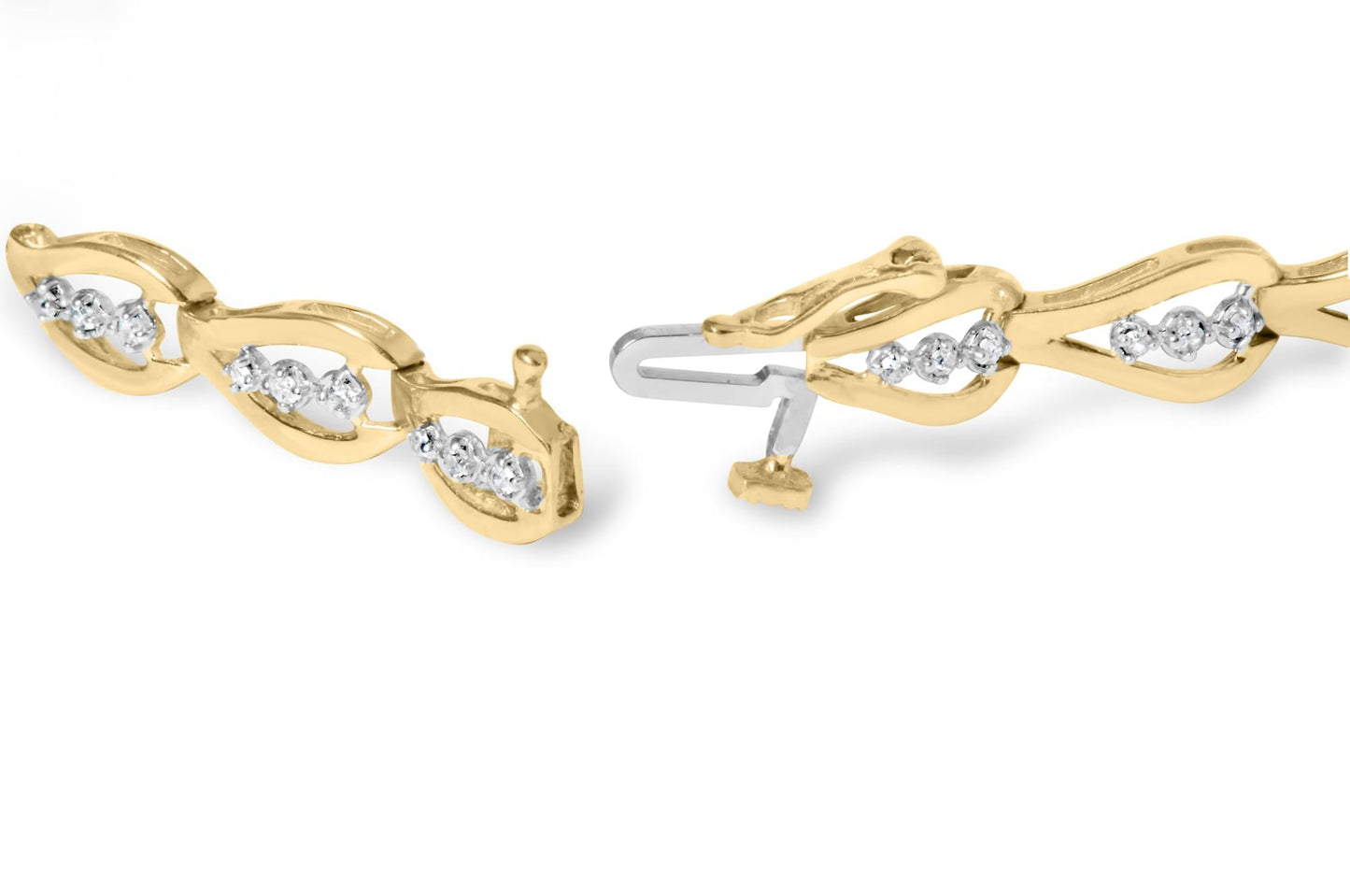 10k Yellow Gold 1/3 Cttw Diamond 3 Stone Teardrop Design Link Bracelet (I-J Color, I1-I2 Clarity) - 7.25" Inches-1