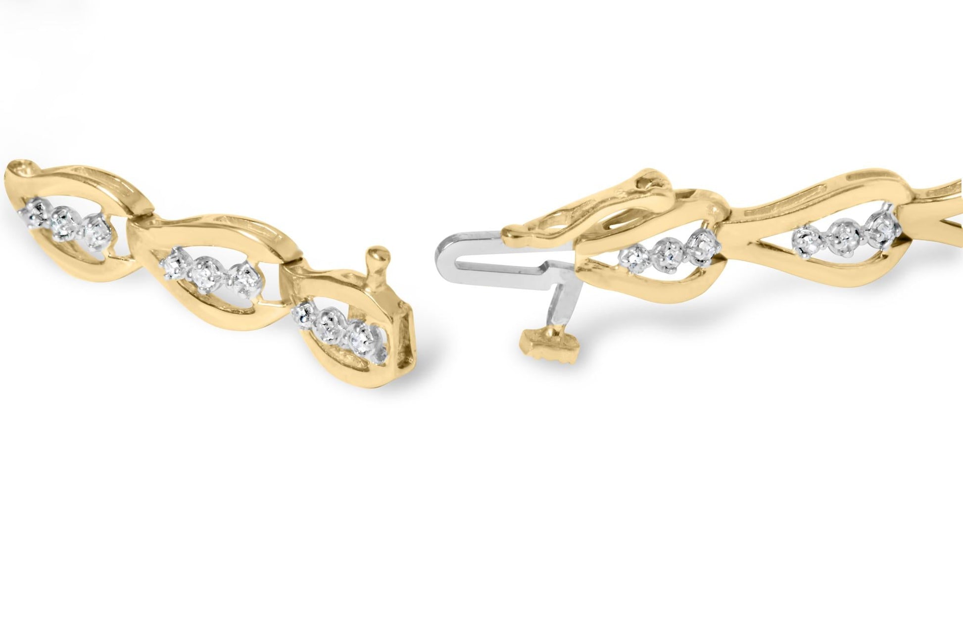 10k Yellow Gold 1/3 Cttw Diamond 3 Stone Teardrop Design Link Bracelet (I-J Color, I1-I2 Clarity) - 7.25" Inches-1