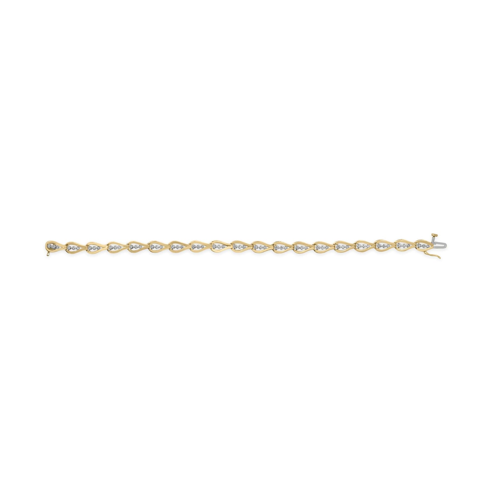 10k Yellow Gold 1/3 Cttw Diamond 3 Stone Teardrop Design Link Bracelet (I-J Color, I1-I2 Clarity) - 7.25" Inches-4
