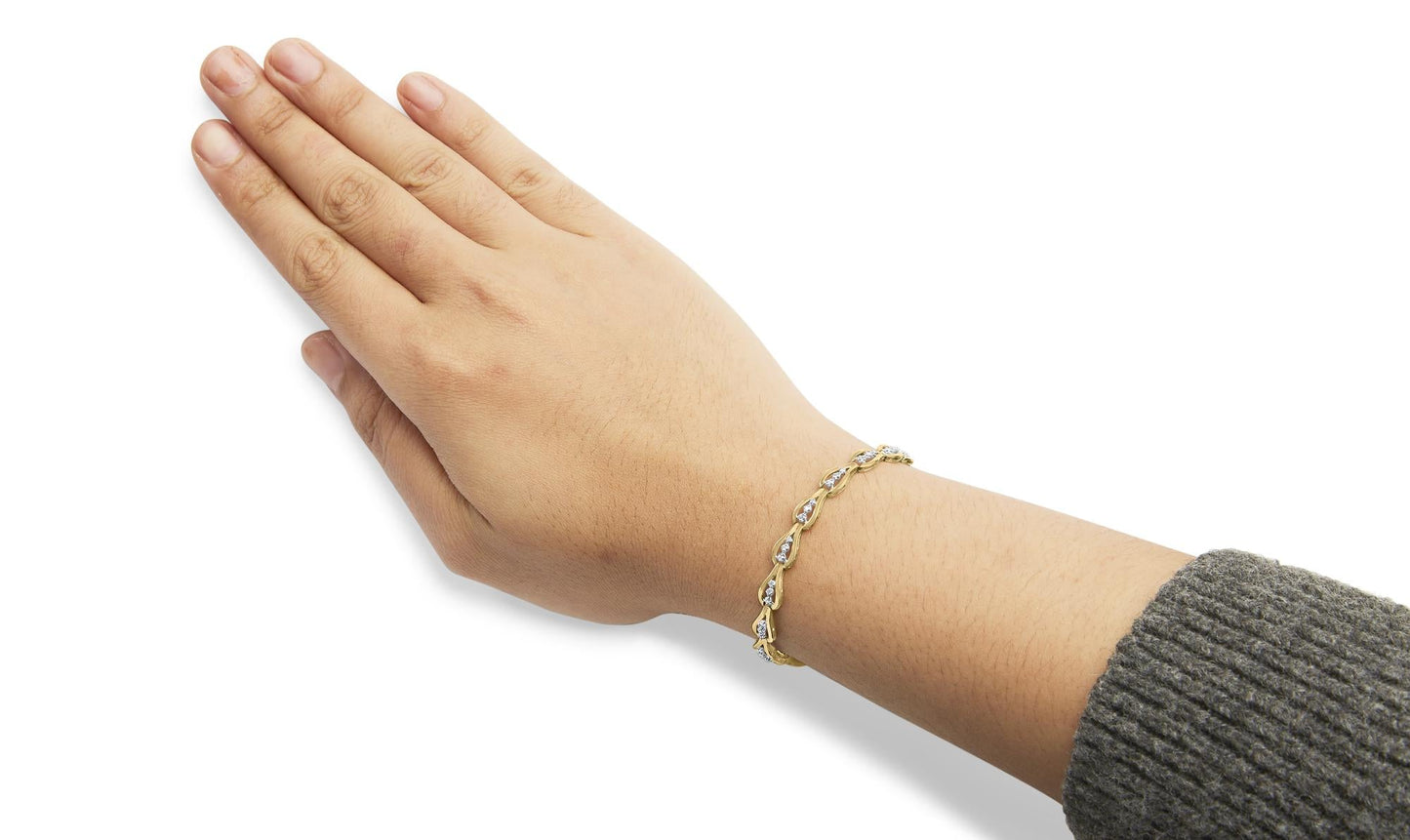 10k Yellow Gold 1/3 Cttw Diamond 3 Stone Teardrop Design Link Bracelet (I-J Color, I1-I2 Clarity) - 7.25" Inches-2