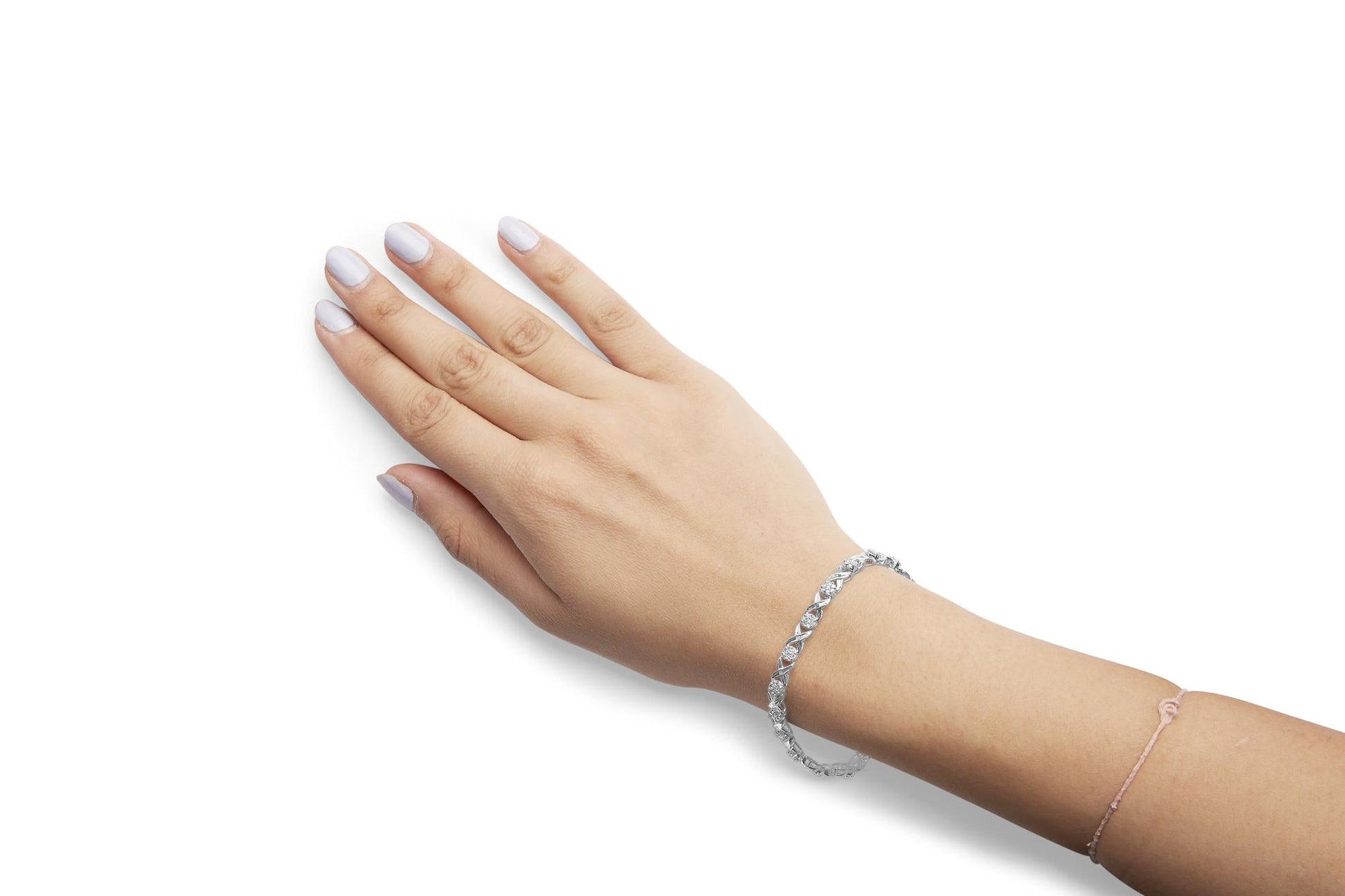 10K White Gold 1.00 Cttw Diamond Floral Cluster and X-Link 7.25" Bracelet (I-J Color, I1-I2 Clarity)-2