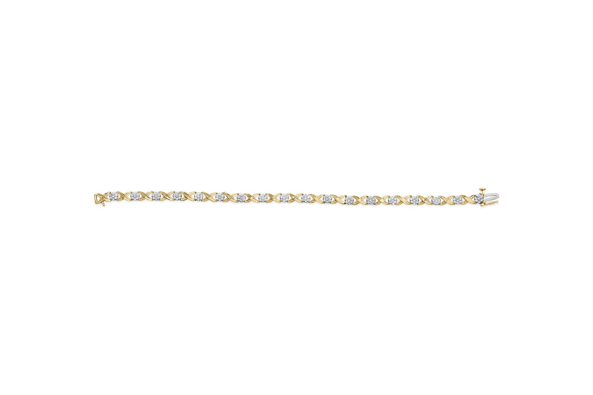10K White Gold 1.00 Cttw Diamond Floral Cluster and X-Link 7.25" Bracelet (I-J Color, I1-I2 Clarity)-4