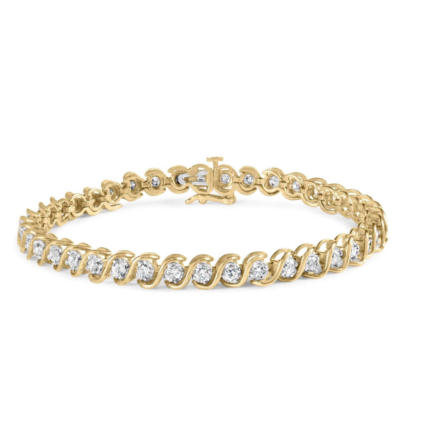 10K Yellow Gold 3 cttw Round-Cut Diamond Spiral Link 7.50" Bracelet (I-J Color, I1-I2 Clarity)-0