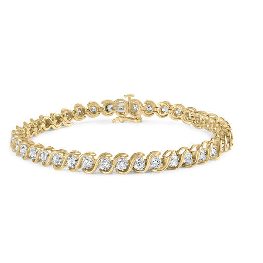 10K Yellow Gold 3 cttw Round-Cut Diamond Spiral Link 7.50" Bracelet (I-J Color, I1-I2 Clarity)-0