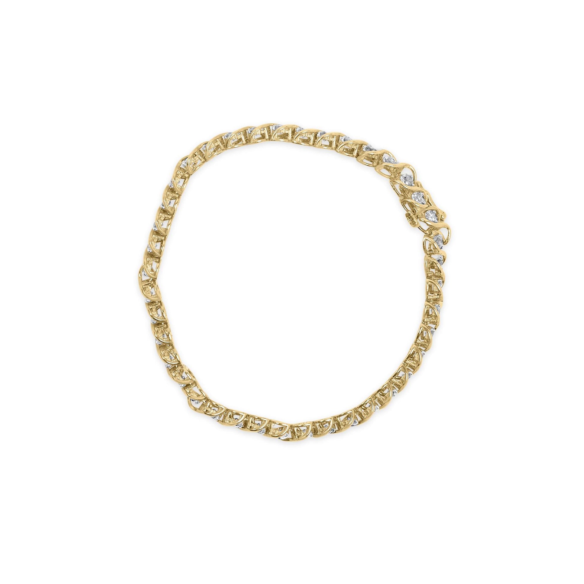 10K Yellow Gold 3 cttw Round-Cut Diamond Spiral Link 7.50" Bracelet (I-J Color, I1-I2 Clarity)-3