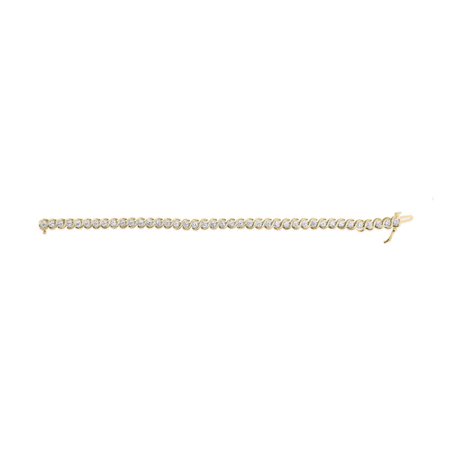 10K Yellow Gold 3 cttw Round-Cut Diamond Spiral Link 7.50" Bracelet (I-J Color, I1-I2 Clarity)-4