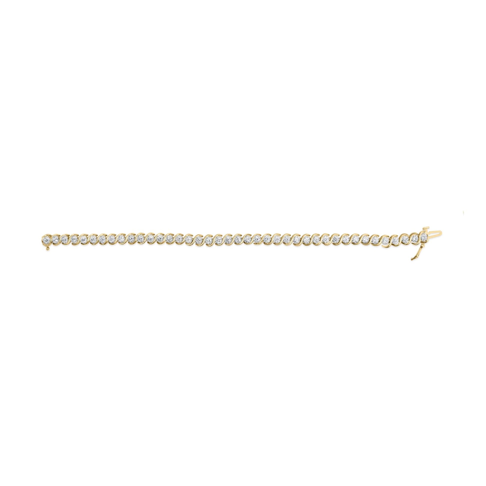 10K Yellow Gold 3 cttw Round-Cut Diamond Spiral Link 7.50" Bracelet (I-J Color, I1-I2 Clarity)-4