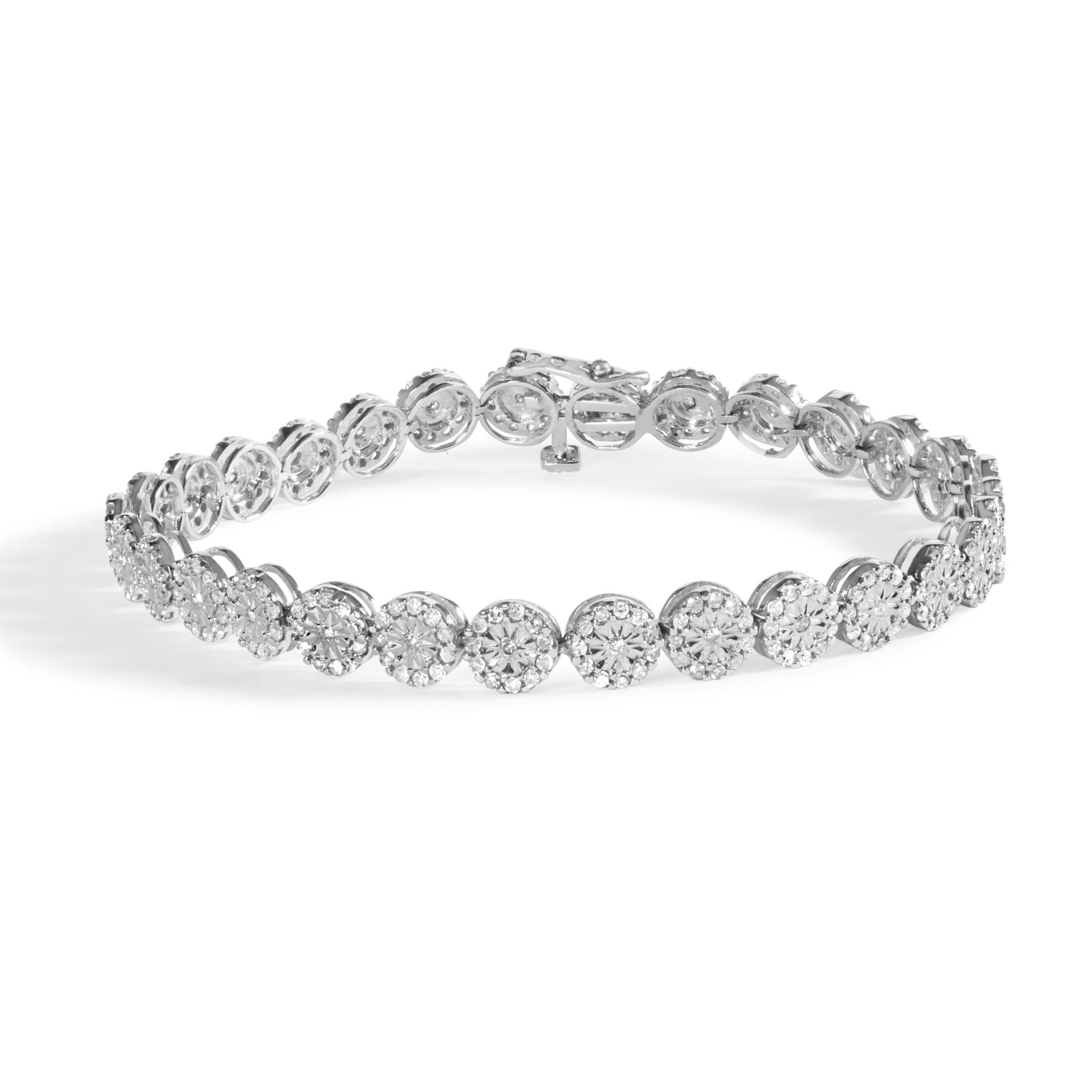 14K White Gold 2.00 Cttw Diamond Halo Link Tennis Bracelet (H-I Color, I1-I2 Clarity) - 7" Inches-0