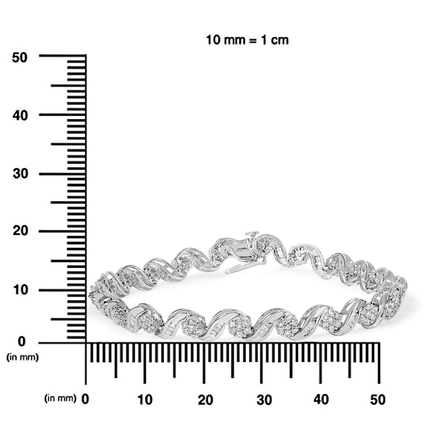 10K White Gold 2.00 Cttw Round-Cut and Baguette-Cut Diamond Floral Design Swirl Link 7" Bracelet (I-J Color, I1-I2 Clarity)-3
