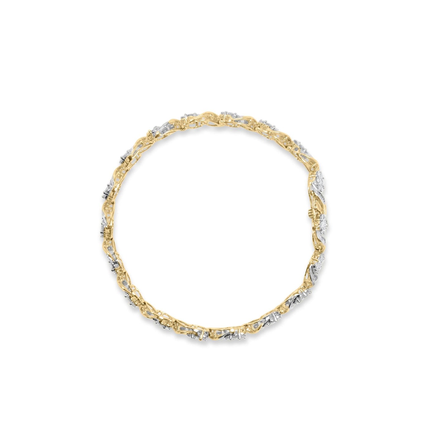 10k Yellow Gold 5.00 Cttw Round-Cut and Baguette-Cut Diamond Floral Link 7.25" Bracelet (I-J Color, I2-I3 Clarity)-3