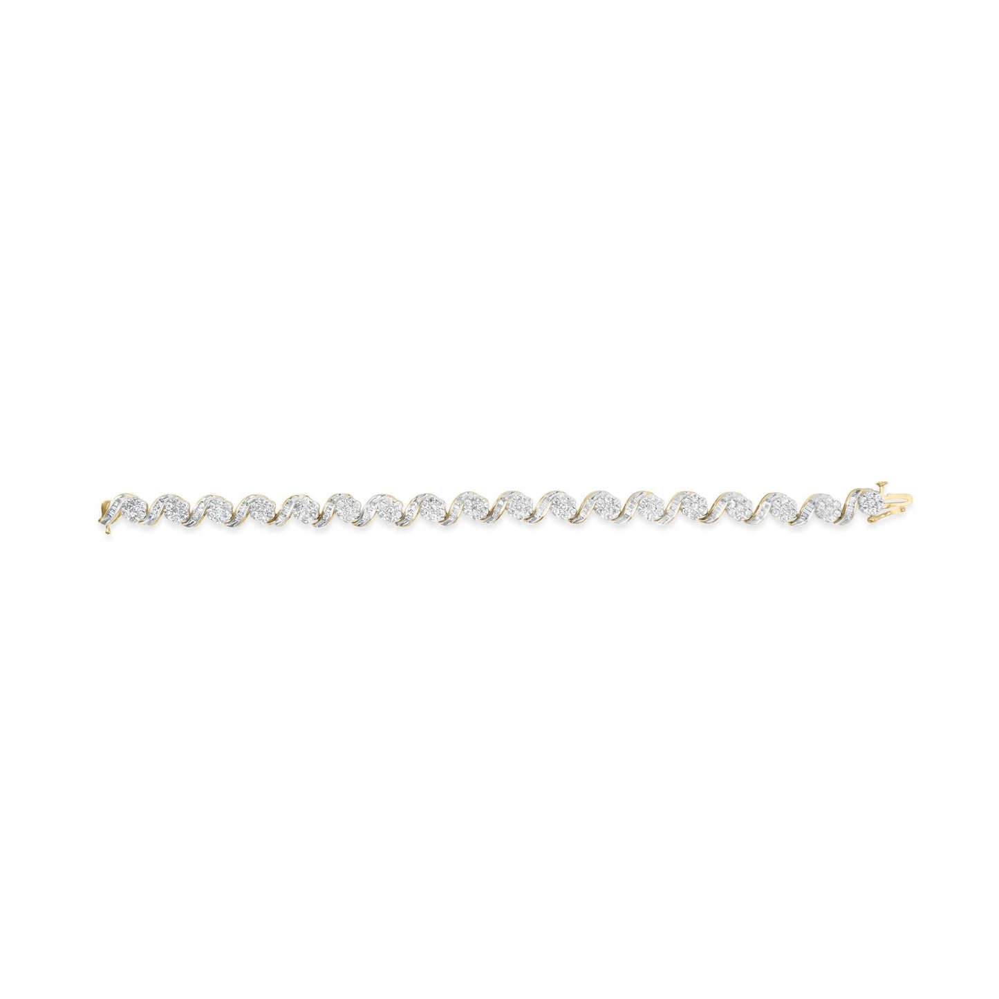 10k Yellow Gold 5.00 Cttw Round-Cut and Baguette-Cut Diamond Floral Link 7.25" Bracelet (I-J Color, I2-I3 Clarity)-4