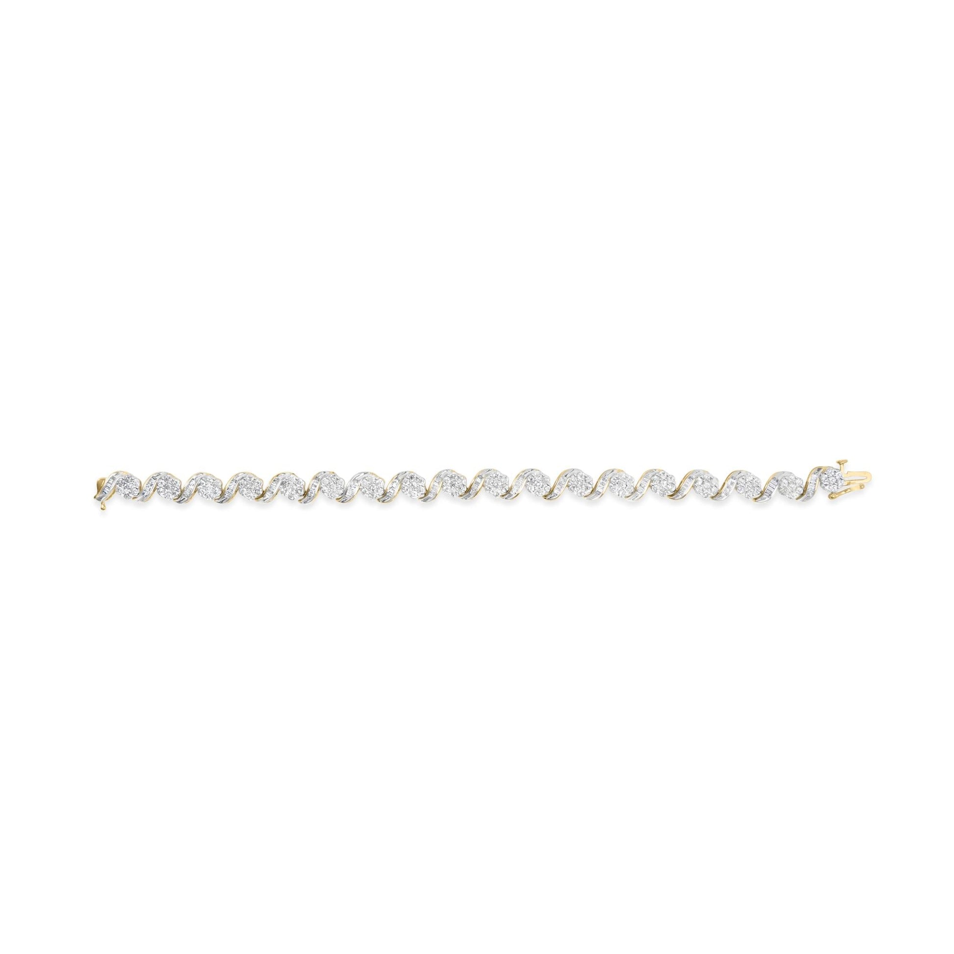 10k Yellow Gold 5.00 Cttw Round-Cut and Baguette-Cut Diamond Floral Link 7.25" Bracelet (I-J Color, I2-I3 Clarity)-4