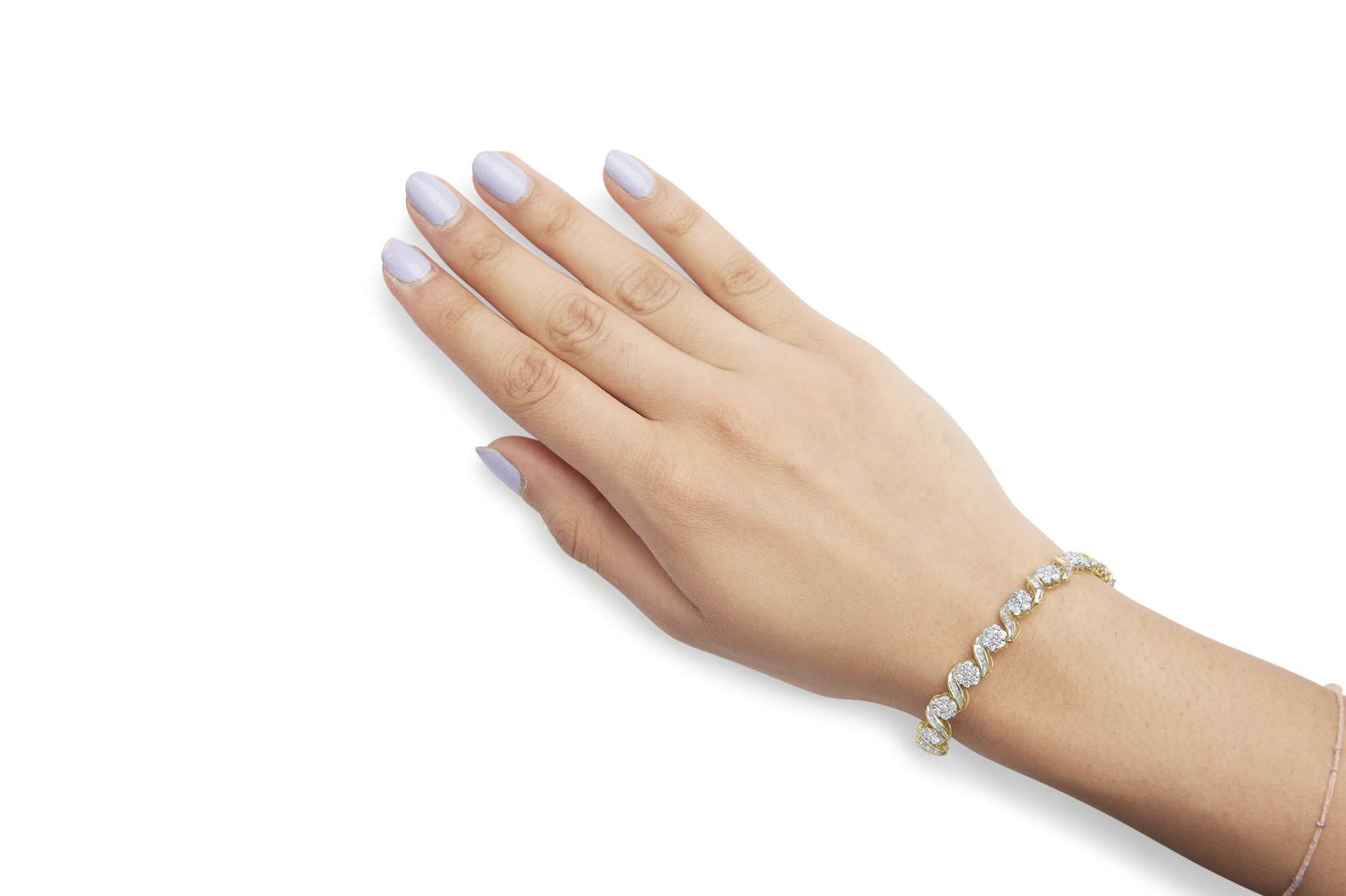 10k Yellow Gold 5.00 Cttw Round-Cut and Baguette-Cut Diamond Floral Link 7.25" Bracelet (I-J Color, I2-I3 Clarity)-2