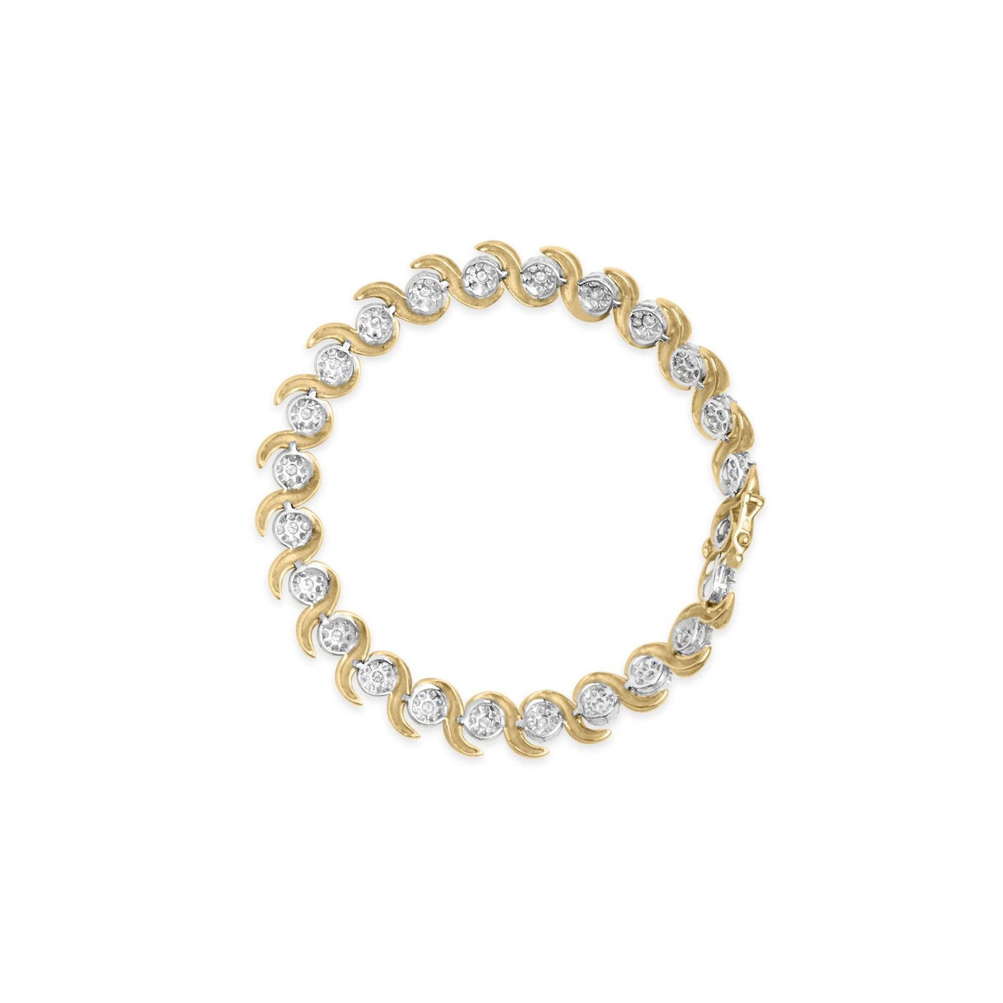 10K Yellow Gold 4.00 Cttw Round-Cut Diamond Floral Link 7.5" Bracelet (H-I Color, I2-I3 Clarity)-3