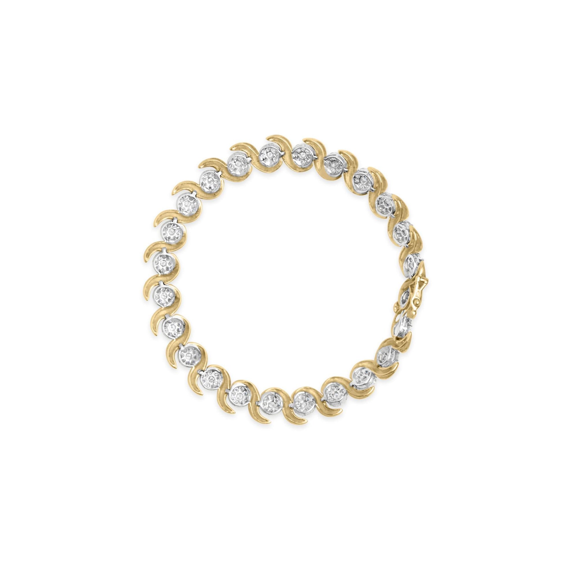 10K Yellow Gold 4.00 Cttw Round-Cut Diamond Floral Link 7.5" Bracelet (H-I Color, I2-I3 Clarity)-3