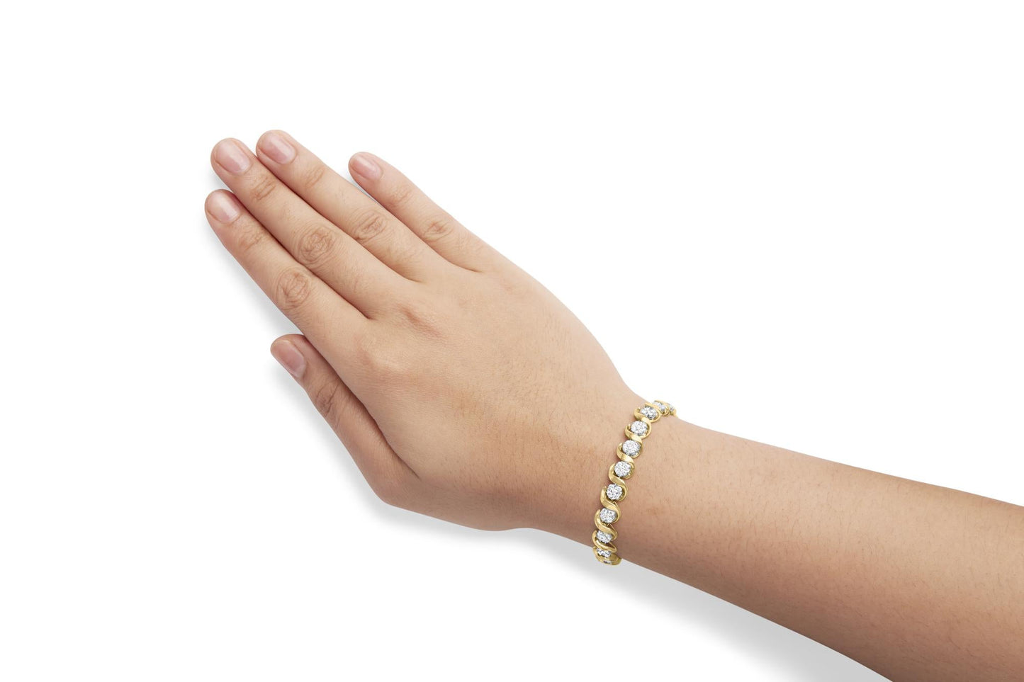 10K Yellow Gold 4.00 Cttw Round-Cut Diamond Floral Link 7.5" Bracelet (H-I Color, I2-I3 Clarity)-2