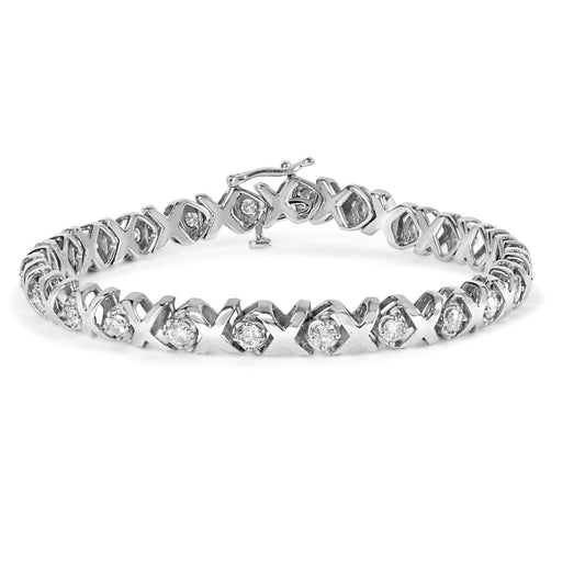 10k White Gold 2.00 Cttw Round-Cut Diamond "XOXO" Link 7" Bracelet (I-J Color, I2-I3 Clarity)-0