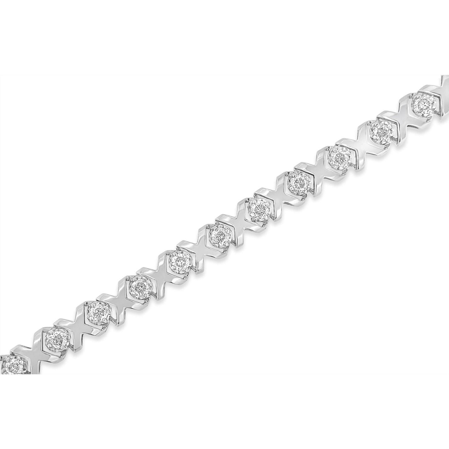10k White Gold 2.00 Cttw Round-Cut Diamond "XOXO" Link 7" Bracelet (I-J Color, I2-I3 Clarity)-3