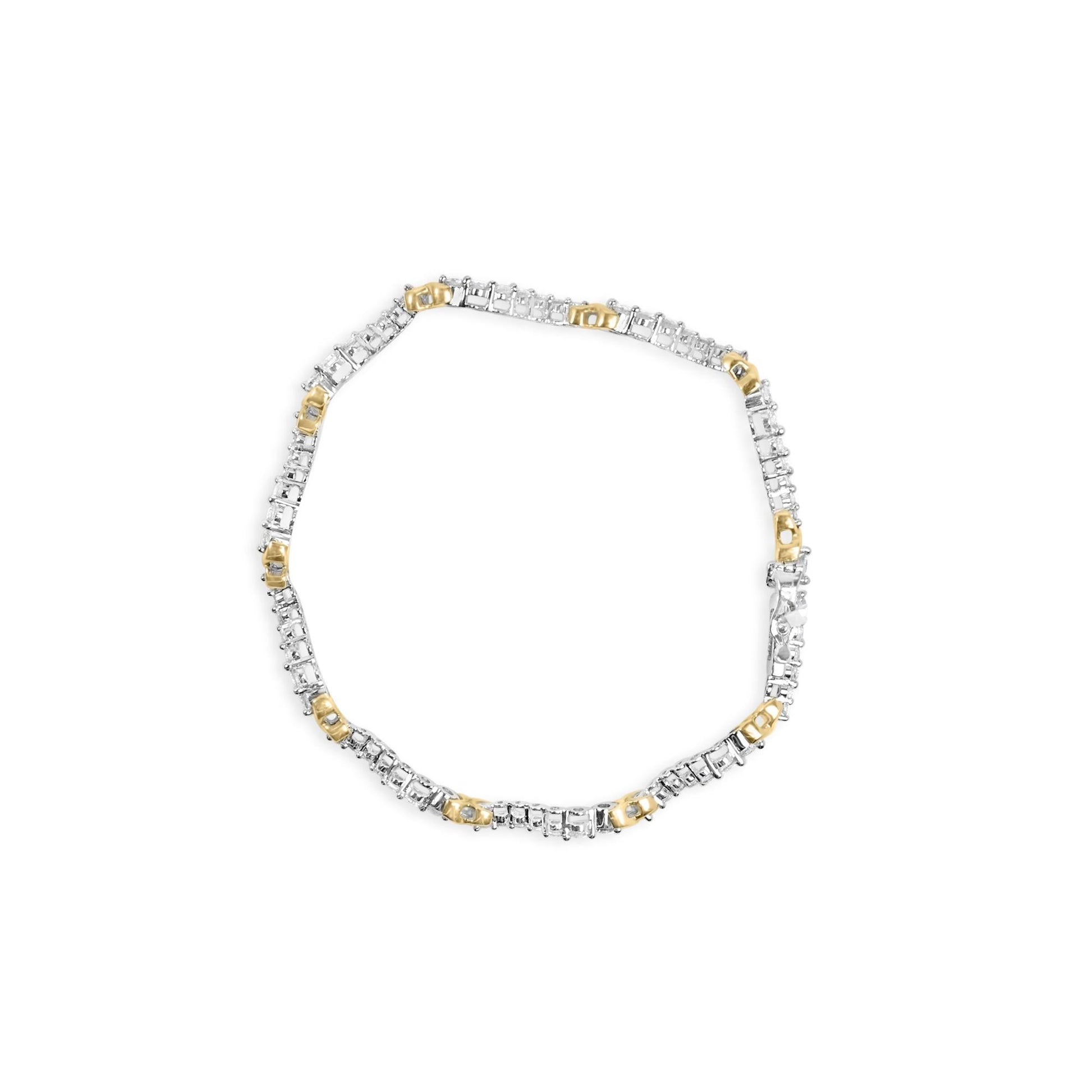 10K Two-Tone 2.00 Cttw Diamond "X" and Wave Link Bracelet (H-I Color, I1-I2 Clarity) - 7" Inches-3