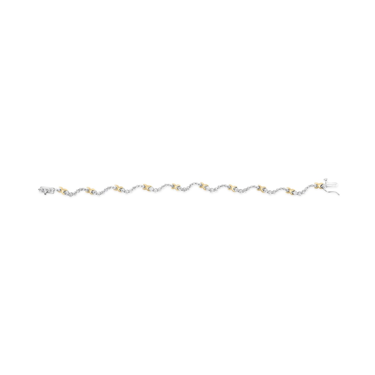 10K Two-Tone 2.00 Cttw Diamond "X" and Wave Link Bracelet (H-I Color, I1-I2 Clarity) - 7" Inches-4