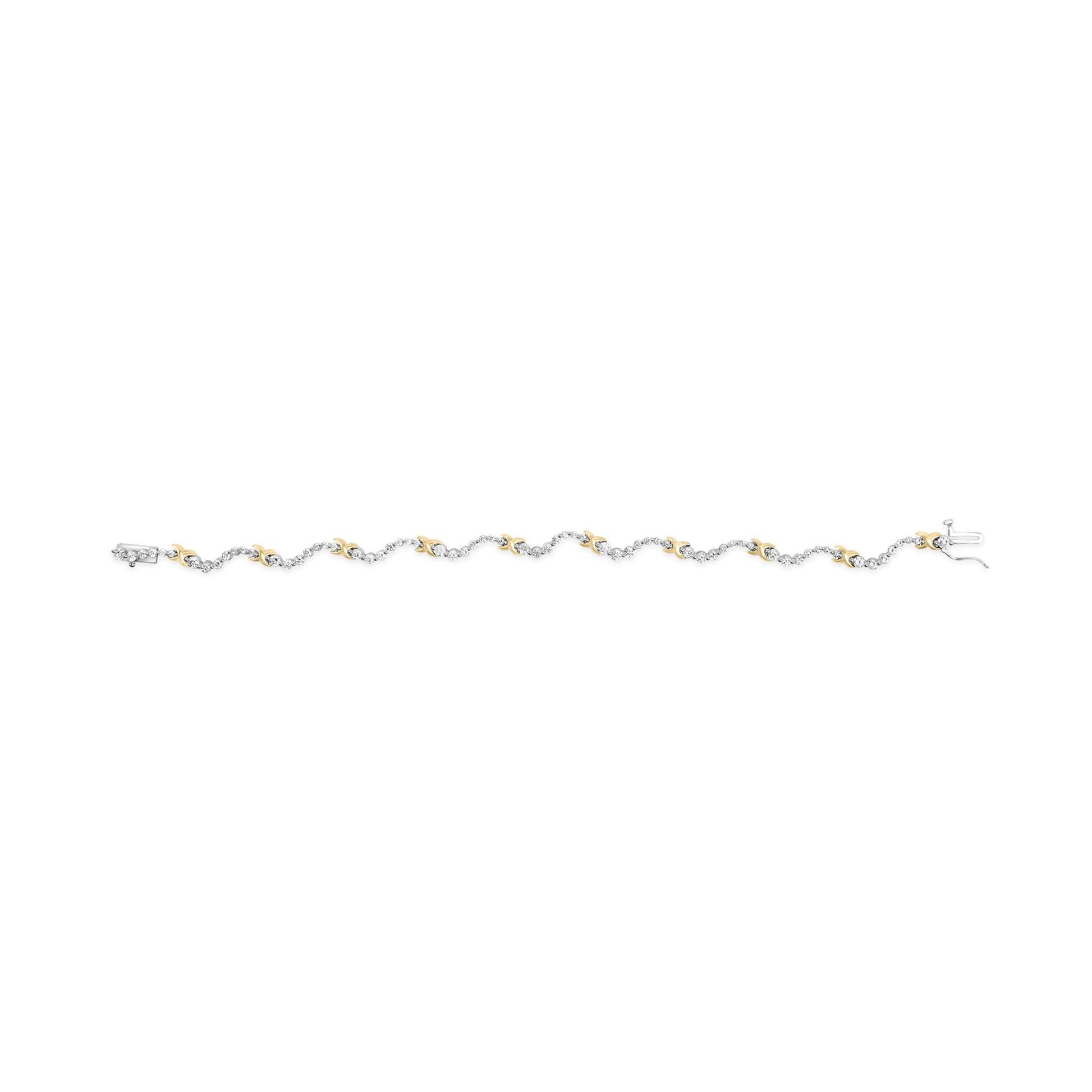 10K Two-Tone 2.00 Cttw Diamond "X" and Wave Link Bracelet (H-I Color, I1-I2 Clarity) - 7" Inches-4