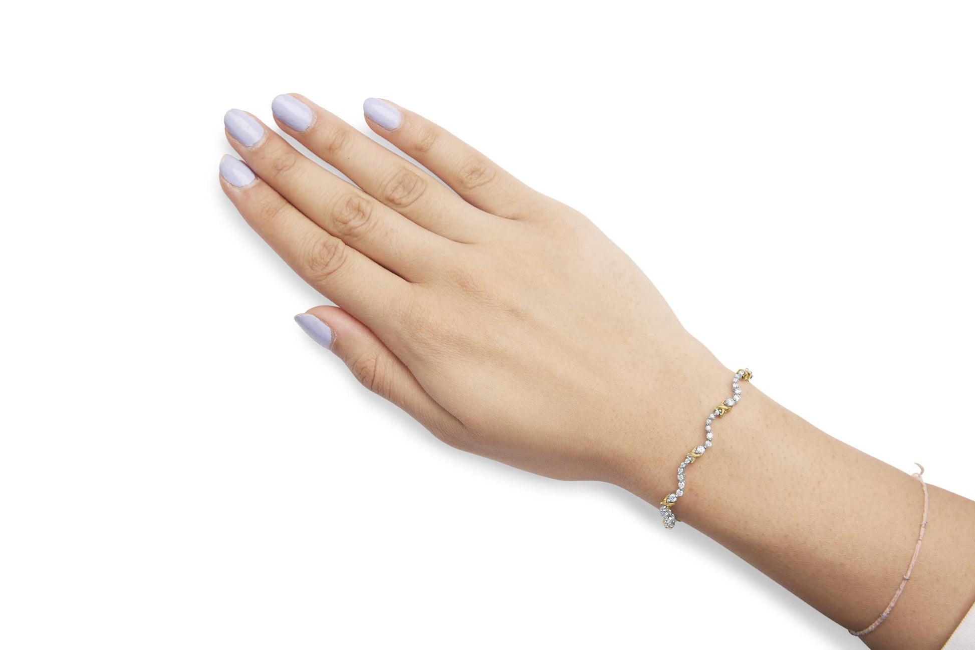 10K Two-Tone 2.00 Cttw Diamond "X" and Wave Link Bracelet (H-I Color, I1-I2 Clarity) - 7" Inches-2
