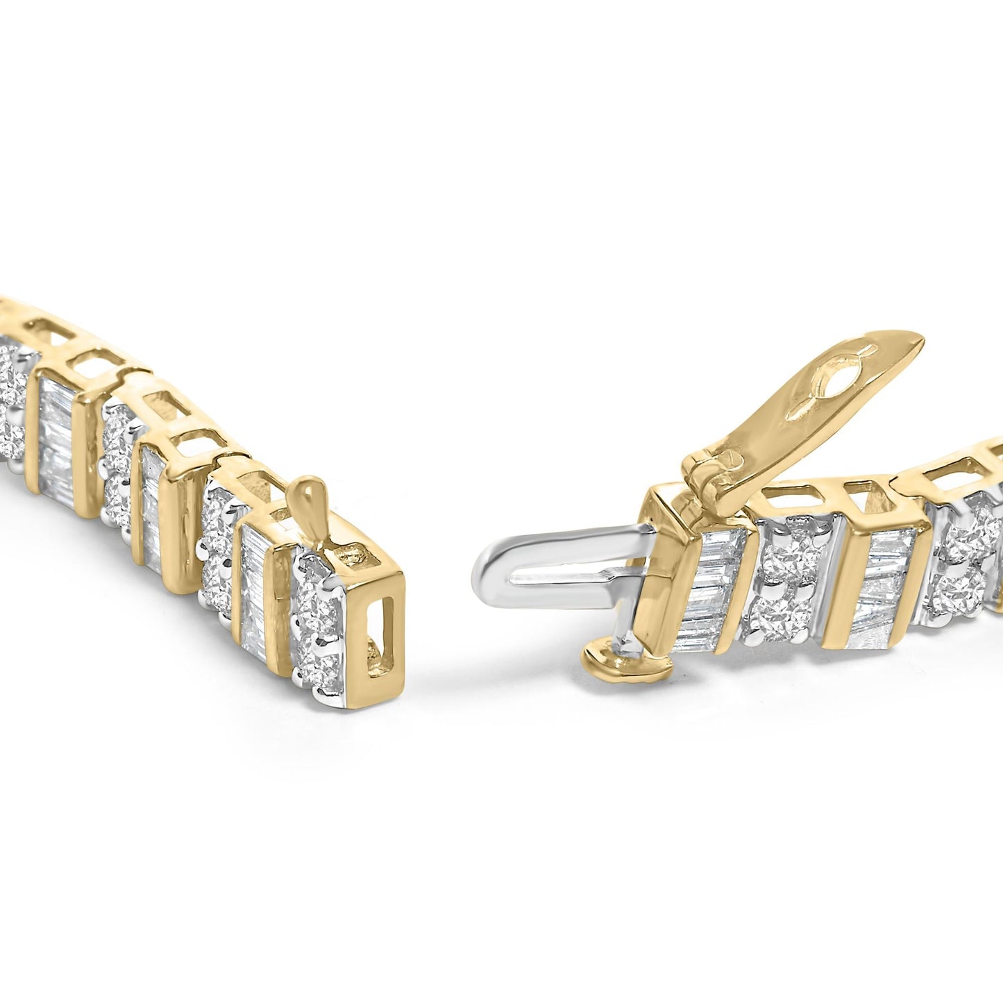 10K Yellow Gold 4.0 Cttw Alternating Baguette & Round Cut Diamond Bezel- & Prong-Set 7" Tennis Bracelet (G-H Color, SI1-SI2 Clarity)-1