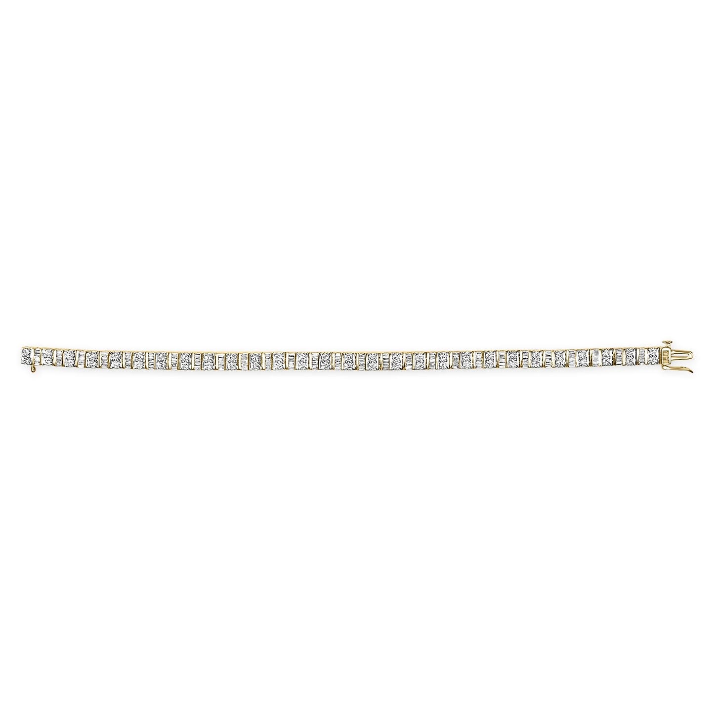 10K Yellow Gold 4.0 Cttw Alternating Baguette & Round Cut Diamond Bezel- & Prong-Set 7" Tennis Bracelet (G-H Color, SI1-SI2 Clarity)-3