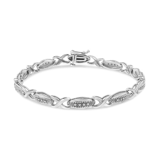.925 Sterling Silver 1/5 Cttw Round-Cut Diamond "X" Link Bracelet - Size 7.50" (I-J Color, I2-I3 Clarity)-0