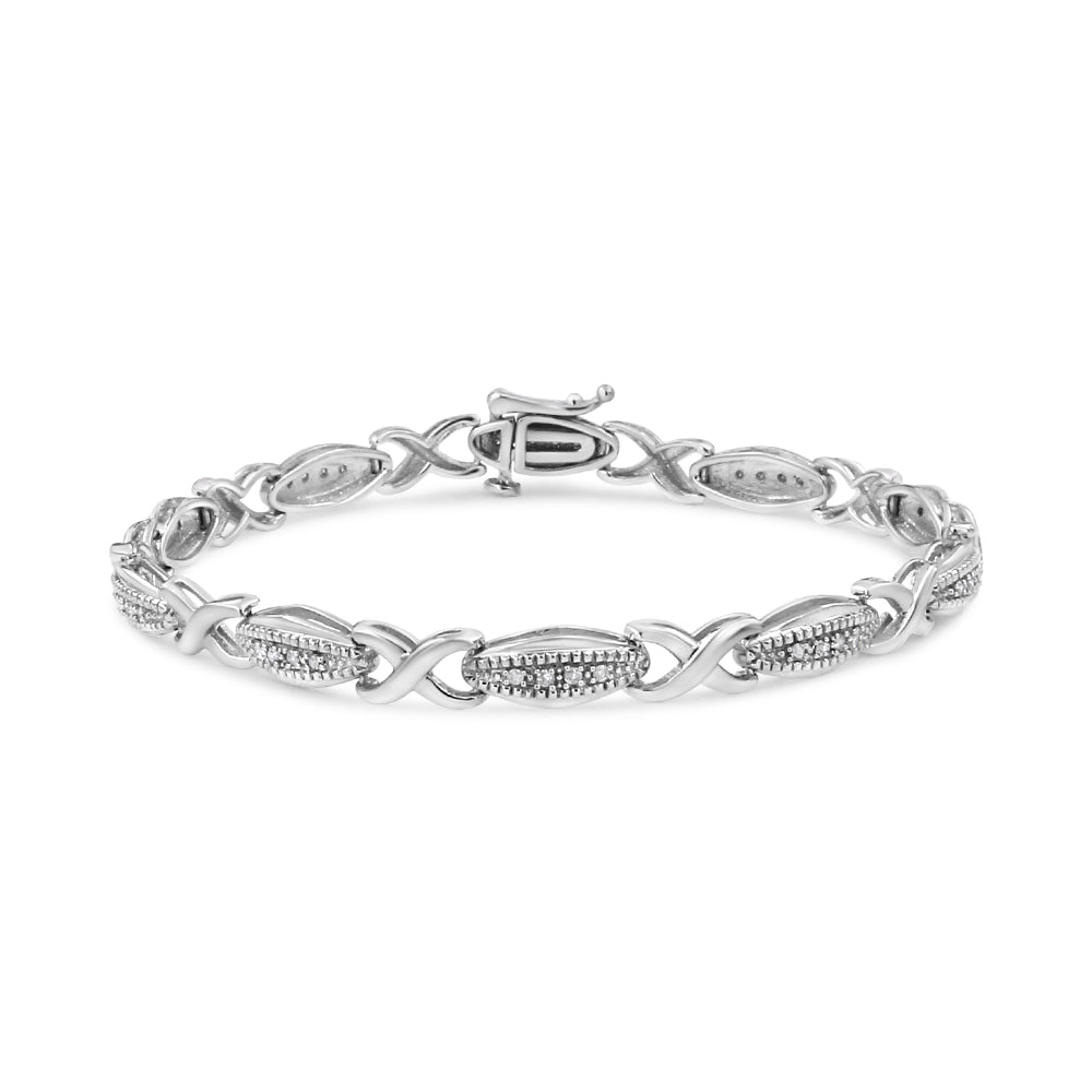 .925 Sterling Silver 1/5 Cttw Round-Cut Diamond "X" Link Bracelet - Size 7.50" (I-J Color, I2-I3 Clarity)-1