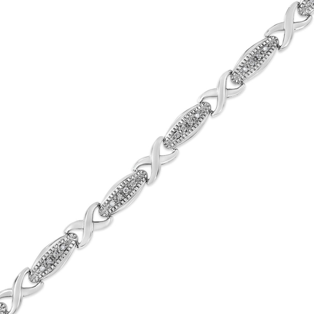 .925 Sterling Silver 1/5 Cttw Round-Cut Diamond "X" Link Bracelet - Size 7.50" (I-J Color, I2-I3 Clarity)-3