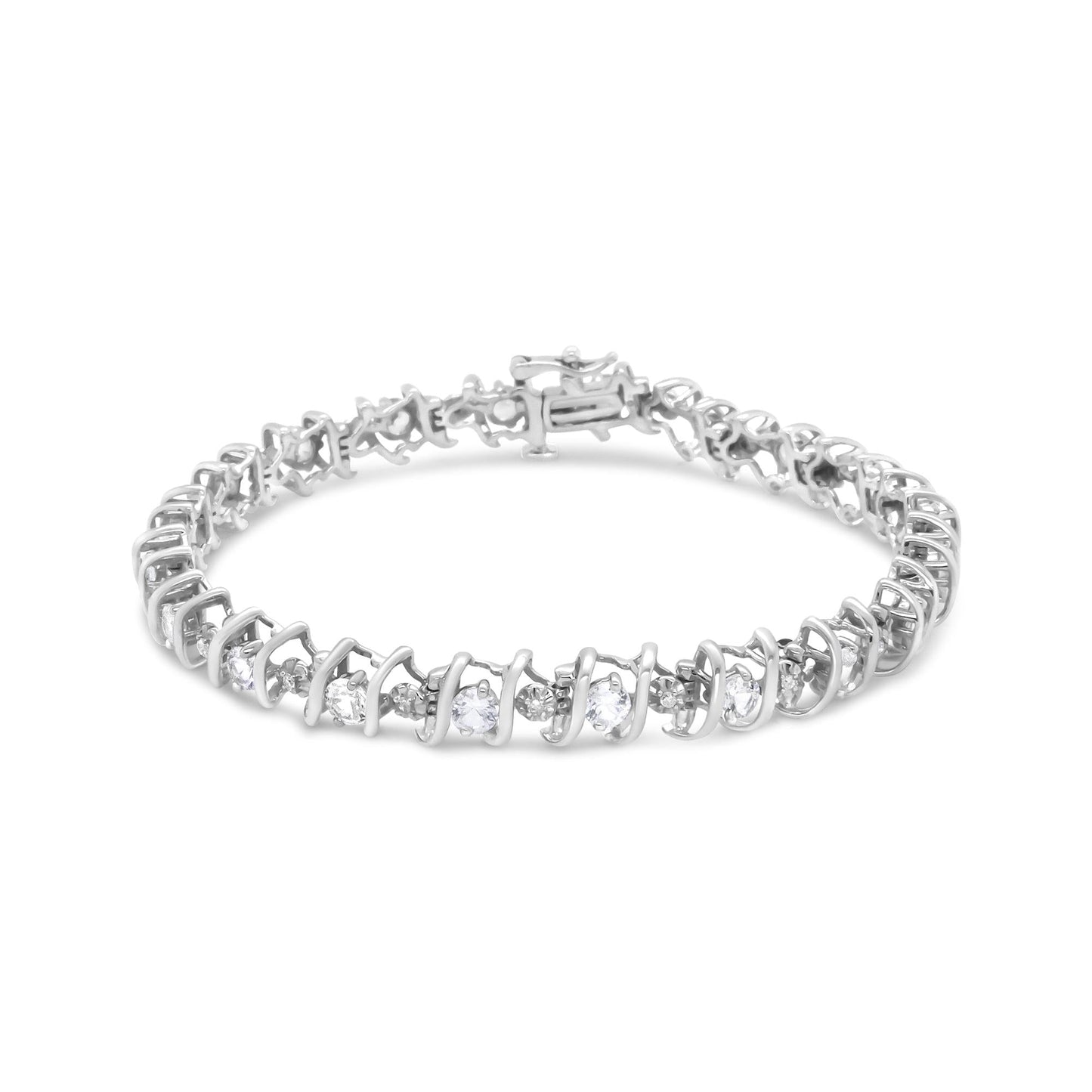 .925 Sterling Silver Lab-Grown Birthstone and 1/6 Cttw Round Diamond Tennis Bracelet (H-I Color, I1-I2 Clarity)-1