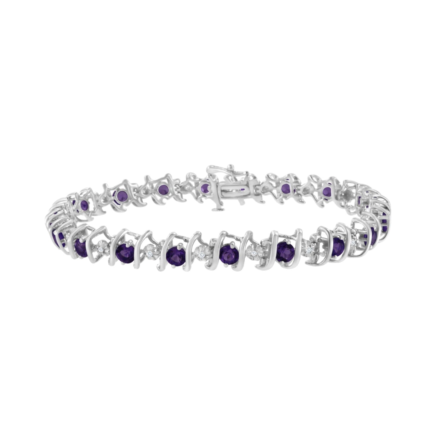 .925 Sterling Silver Lab-Grown Birthstone and 1/6 Cttw Round Diamond Tennis Bracelet (H-I Color, I1-I2 Clarity)-4
