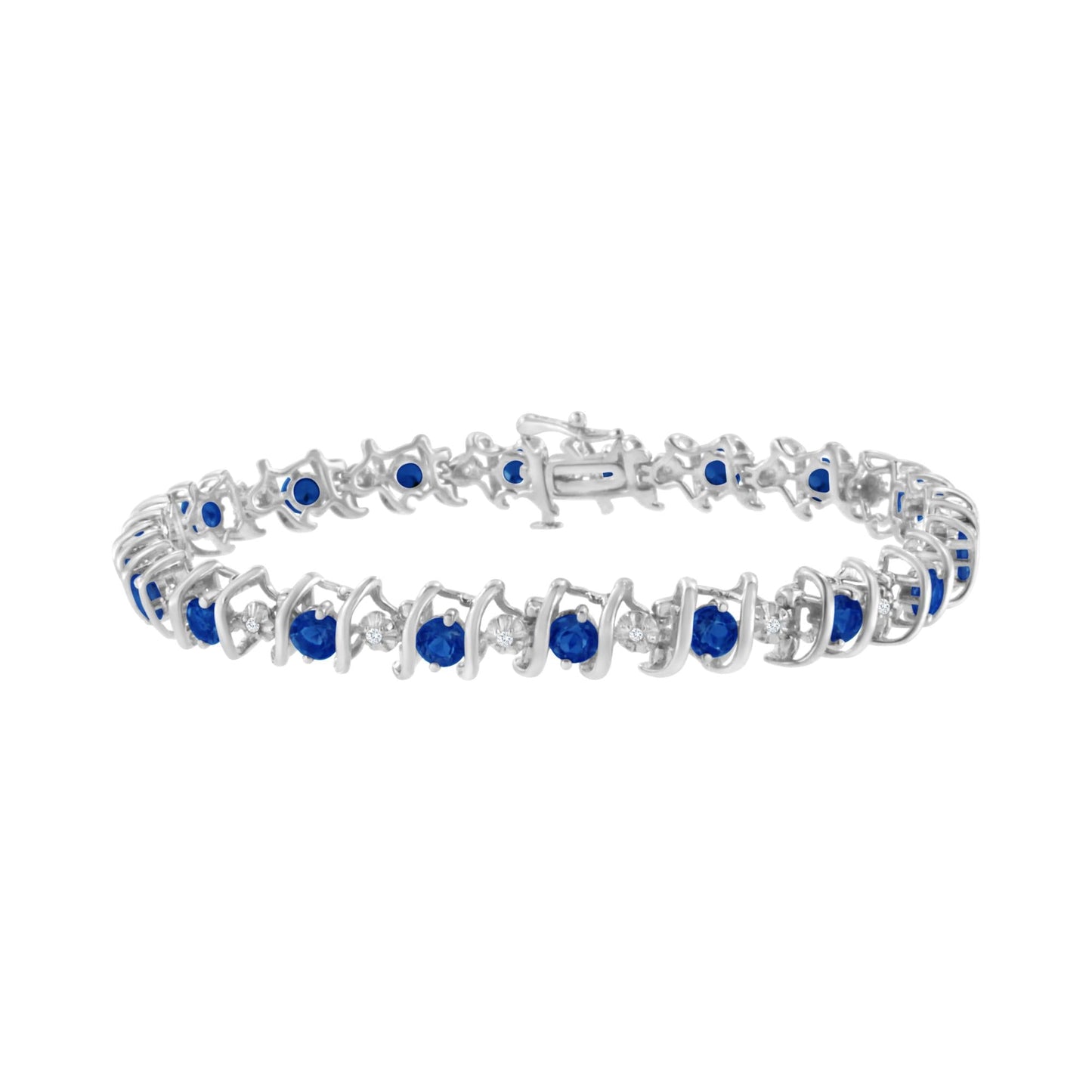 .925 Sterling Silver Lab-Grown Birthstone and 1/6 Cttw Round Diamond Tennis Bracelet (H-I Color, I1-I2 Clarity)-5