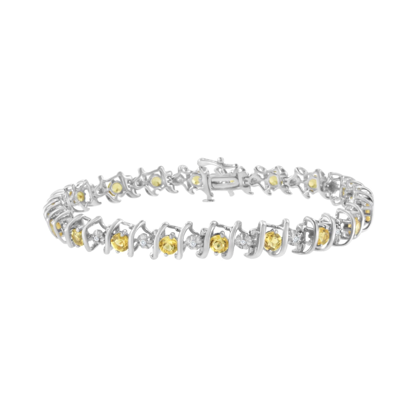 .925 Sterling Silver Lab-Grown Birthstone and 1/6 Cttw Round Diamond Tennis Bracelet (H-I Color, I1-I2 Clarity)-10