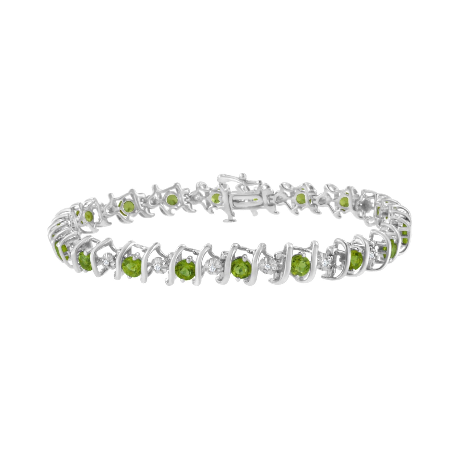 .925 Sterling Silver Lab-Grown Birthstone and 1/6 Cttw Round Diamond Tennis Bracelet (H-I Color, I1-I2 Clarity)-7