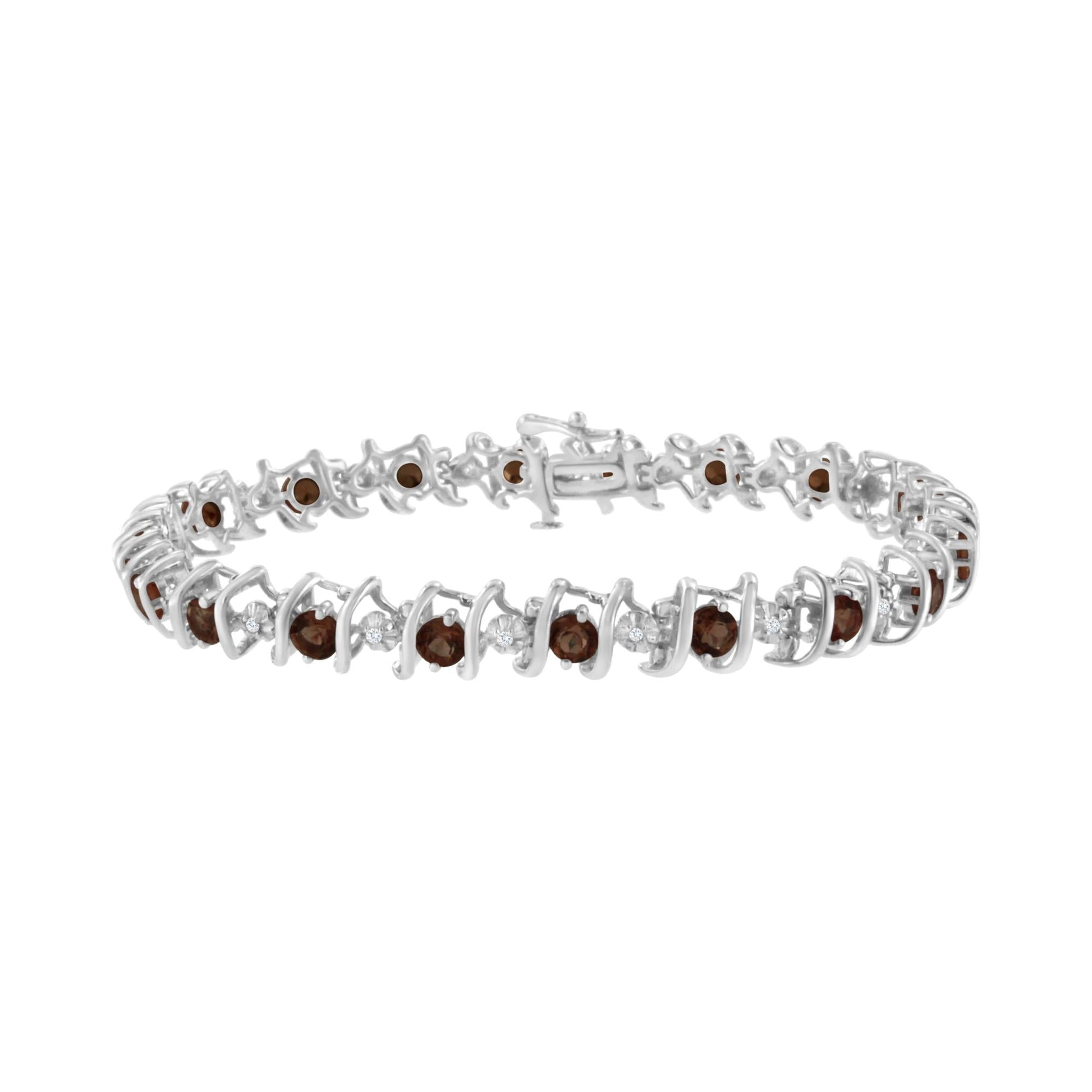 .925 Sterling Silver Lab-Grown Birthstone and 1/6 Cttw Round Diamond Tennis Bracelet (H-I Color, I1-I2 Clarity)-3
