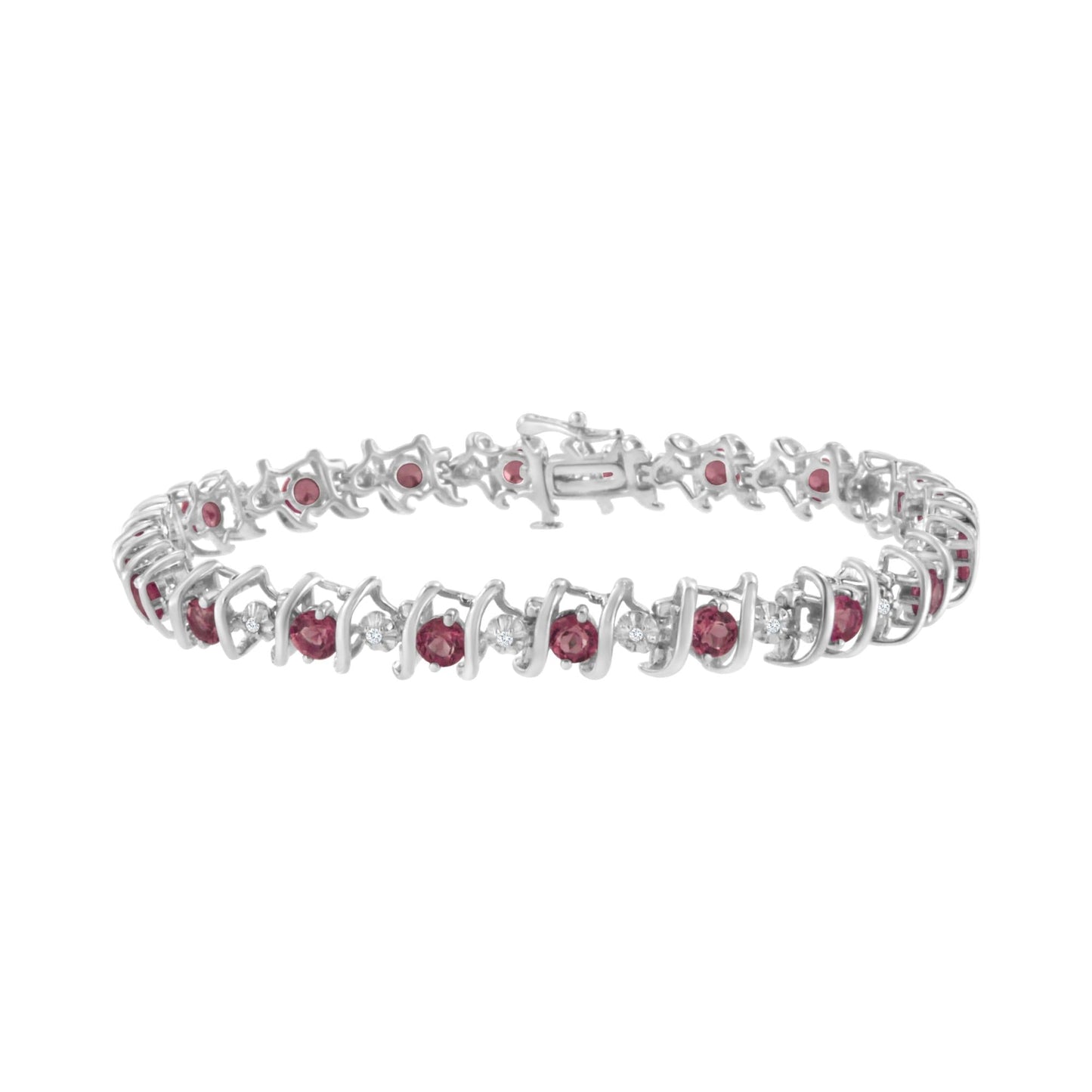 .925 Sterling Silver Lab-Grown Birthstone and 1/6 Cttw Round Diamond Tennis Bracelet (H-I Color, I1-I2 Clarity)-8