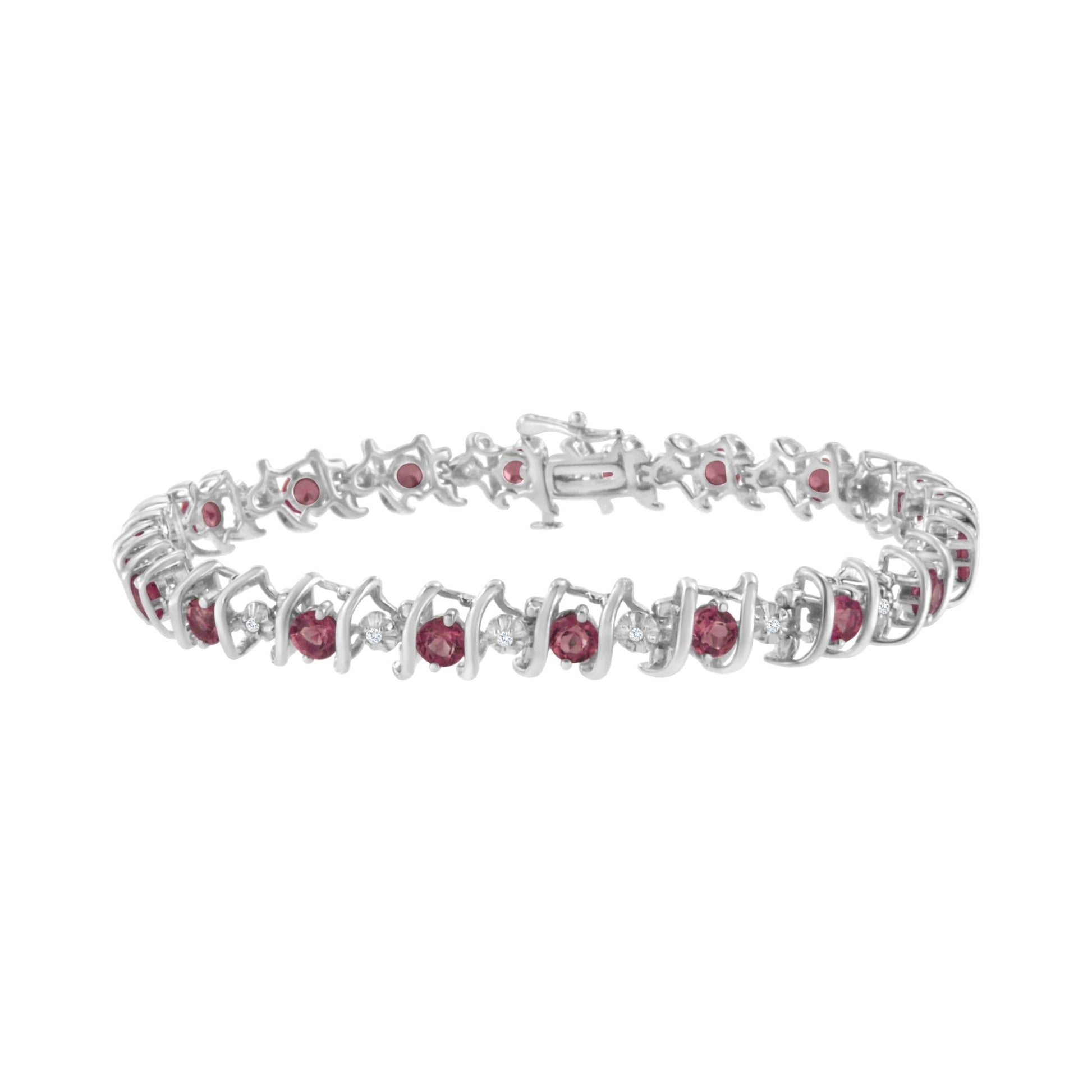.925 Sterling Silver Lab-Grown Birthstone and 1/6 Cttw Round Diamond Tennis Bracelet (H-I Color, I1-I2 Clarity)-8