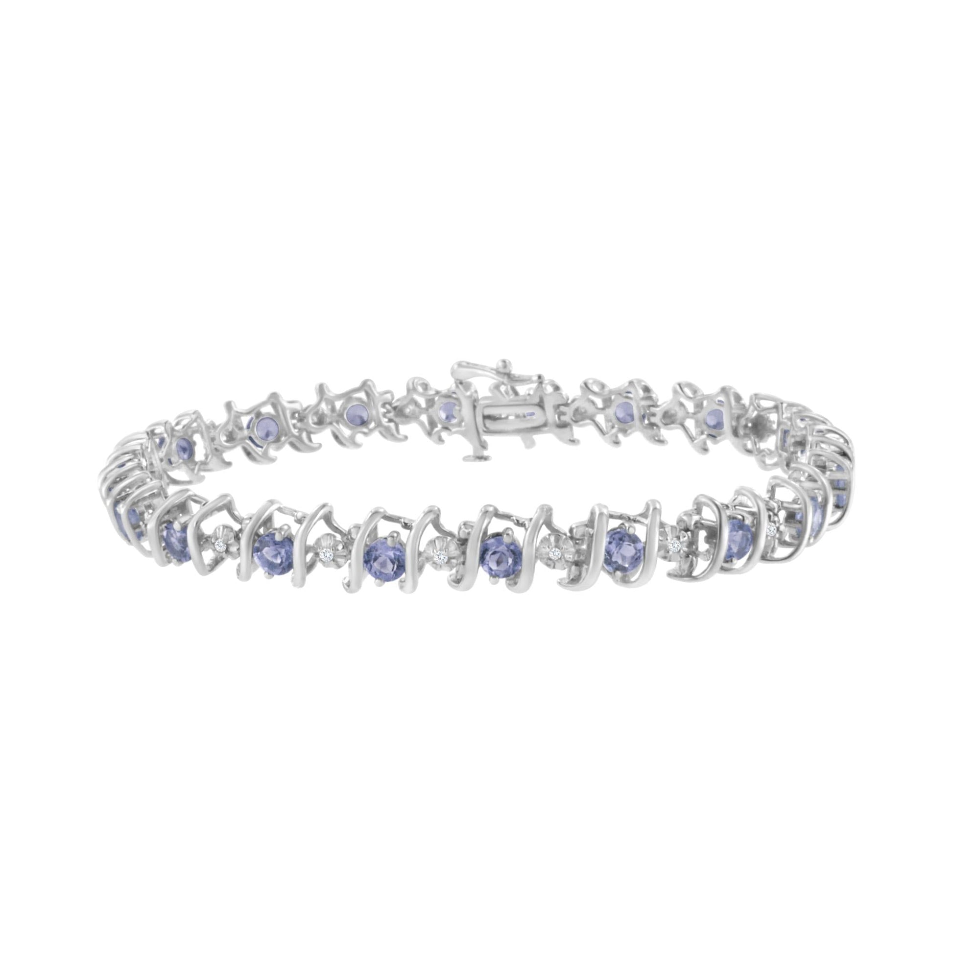 .925 Sterling Silver Lab-Grown Birthstone and 1/6 Cttw Round Diamond Tennis Bracelet (H-I Color, I1-I2 Clarity)-6